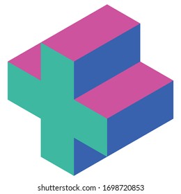 Cross of cubes. Retro colored. Isometric 3D vector object.