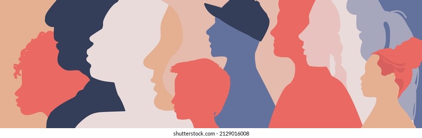 Cross Cultural Communication, Diverse People, Interactivity Between Members Of Different Cultural Groups. Various Racial, Ethnic, Socioeconomic, Cultural, Lifestyles, Experience. Profile Silhouettes