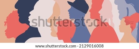 cross cultural communication, diverse people, interactivity between members of different cultural groups. various racial, ethnic, socioeconomic, cultural, lifestyles, experience. profile silhouettes Zdjęcia stock © 