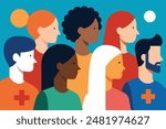 cross cultural, racial equality, multi ethical, diversity people. woman and man power, empowerment, tolerance, discrimination. wide background of human profile silhouette