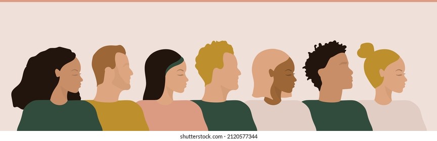 Cross Cultural, Racial Equality, Multi Ethical, Diversity People, Woman Man Power, Empowerment, Tolerance, Discrimination Concept. Flat Vector Illustration. Social Network, Communication In Community
