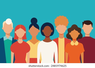 cross cultural, racial equality, multi ethical, diversity people. woman and man power, empowerment, tolerance, discrimination. wide background of human profile silhouette