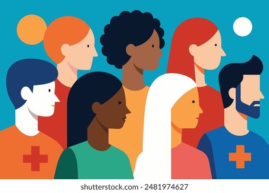 cross cultural, racial equality, multi ethical, diversity people. woman and man power, empowerment, tolerance, discrimination. wide background of human profile silhouette