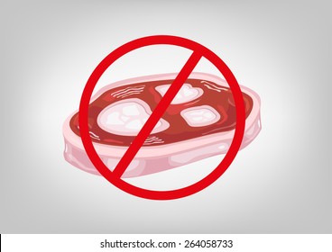 Cross Cut of Animal Meat with a No or Stop Symbol that can mean banned import, contaminated, no eating of meat like vegans or more. Editable EPS10 Vector and large jpg illustration