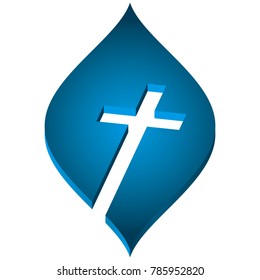 Cross cut out of dark blue/light blue gradient shape.