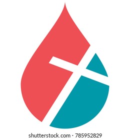 Cross cut out of a pink and teal water drop.