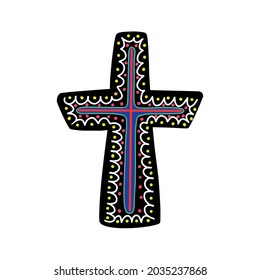 Cross, decorated with ethnic pattern. Vector illustration 