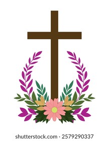 Cross and decorative flowers at bottom, the rememberance of Jesus Christ in Holy Week.