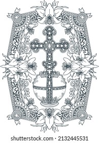 cross with decorative illustration for tattoo print