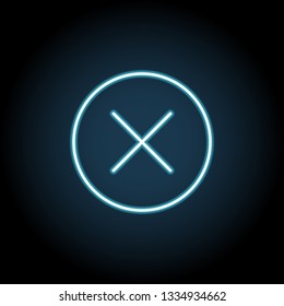cross, delete icon in neon style. Simple thin line, outline vector of web, minimalistic icons for UI and UX, website or mobile application