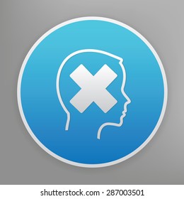 Cross design icon on blue button,clean vector