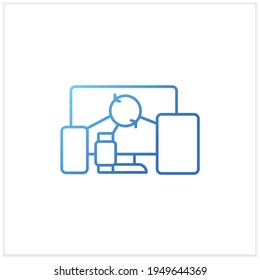 Icono de gradiente de sincronización de dispositivos cruzados.Sincronizando toda la información en dispositivos diferentes. Todos los dispositivos funcionan juntos.Ilustración vectorial aislada.Adecuada para banners, aplicaciones móviles y presentación