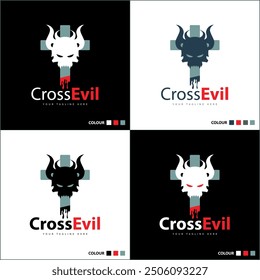 cross devil head demon silhouette logo set template design