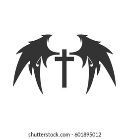 Cross and Devil Wing Vector Tattoo. Isolated