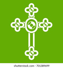 Cross with diamonds icon white isolated on green background. Vector illustration