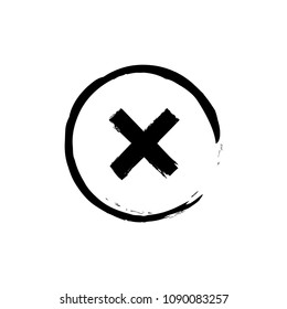 Cross. Dirty circle ink box. Reject icon. Cancel icon. Grunge cross. Hand drawn cross. Prohibition sign. Close a window. Game interface. Cross button. Close button.

