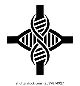 Cross DNA Strand Logo - Medical Research and Innovation Symbol