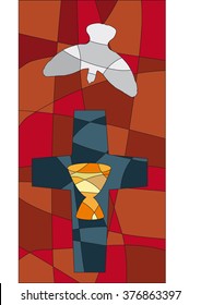 Cross, dove and chalice in a mosaic style