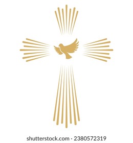 Cross with the dove. Church emblem template. Vector design element.