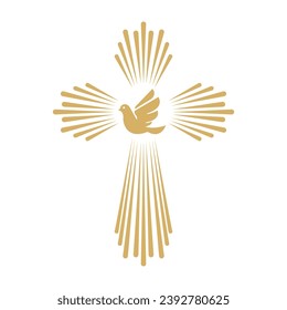 Cross with the dove. Church emblem template. Vector design element.