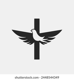 Cross with a Dove in Flight Logo Christian, Religion, Symbol, Emblem, Icon.