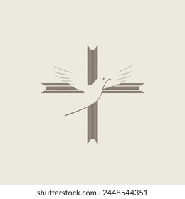 Cross with a Dove in Flight Logo Christian, Religion, Symbol, Emblem, Icon.