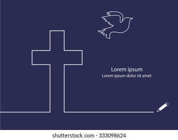 Cross and dove line design vector.