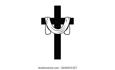 cross draped with cloth, black isolated silhouette