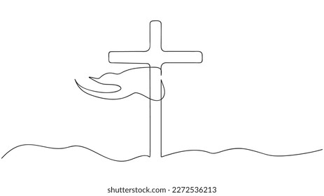 Cross, easter, continuous line drawing. Vector illustration