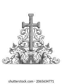 Cross with engrave ornament design vector Illustration.