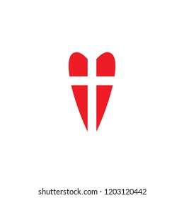Cross equal to heart vector icon. Laconic religious symbol logo template. Faith and love logotype. Linear style sign. White flat abstract symbol. Isolated vector illustration on blank background.