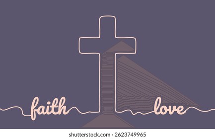 Cross and faith, love words in thin lines style.