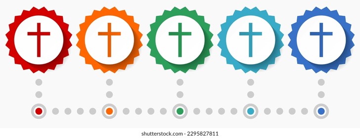 Cross, faith vector icon set, colorful infographic template, set of flat design badge icons in 5 color options
