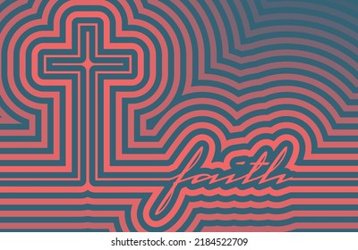 Cross and faith word in thin lines style