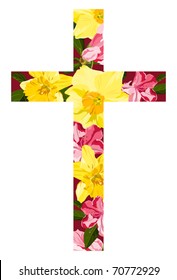 Cross filled with spring flowers