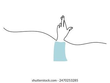 Cross finger continuous line drawing. Hand finger gesture concept. Vector illustration minimalist design hand drawn isolated on white background.