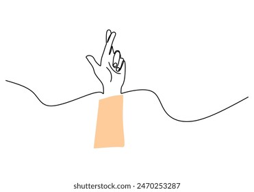 Cross finger continuous line drawing. Hand finger gesture concept. Vector illustration minimalist design hand drawn isolated on white background.