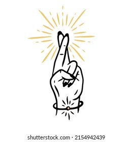 cross fingers dark magic symbol black line sketch tatoo and sticker ideas moon and sun meditation
