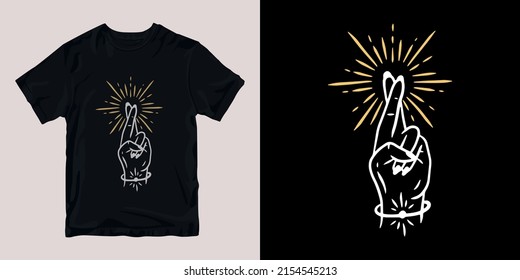 cross fingers dark magict-shirt stylish and clothing printable trendy tshirt design. print, industrial products. global swatch.