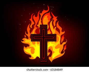 Cross in fire - vector illustration