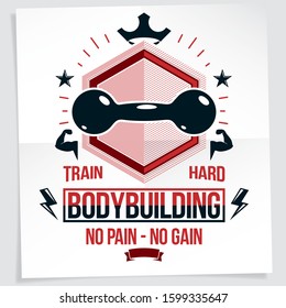 Cross Fit Motivation Poster Created With Dumbbell Vector Element. No Pain No Gain Writing.