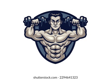 Cross fit sport character mascot logo cartoon design Template illustration vector