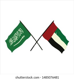 Cross Flags Of Saudi Arabia And United Arab Emirates. KSA And UAE. Vector Illustration. Happy National Day.