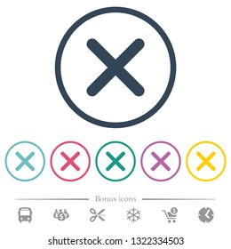 Cross flat color icons in round outlines. 6 bonus icons included.