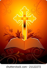  cross in floral background with bible	