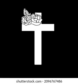 Cross floral religious card design. Basis silhouette 