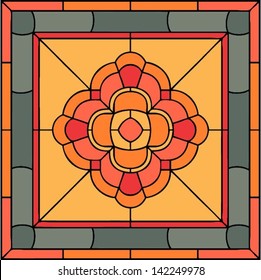 Cross / flower in square frame in stained glass style, indian motif,vector illustration, seamless pattern, tile design