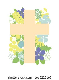 A Cross with flowers . Biblical background.  Sunday. Christian poster. New Testament. Scripture print. Graphics