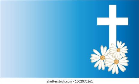 A cross with flowers and blue background is so beautiful. Vector.