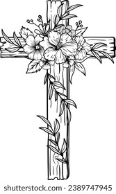 Cross Flowers Cut File, Faith, Vintage Christian Cross, god,Cross Hand-drawn, Jesus, Cross Png, Religious, christian, bible  svg